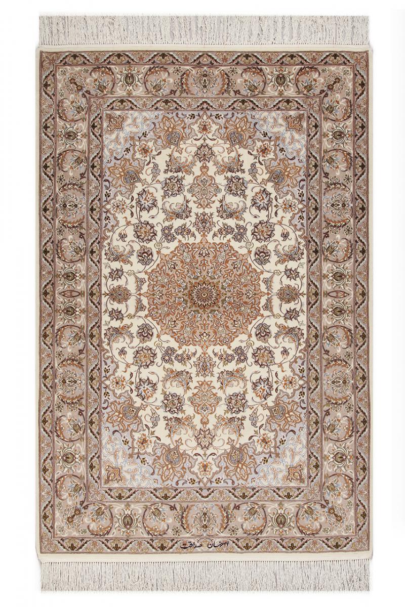 Persian Rug Isfahan Sherkat Silk Warp 5'5"x3'7" 5'5"x3'7", Persian Rug Knotted by hand