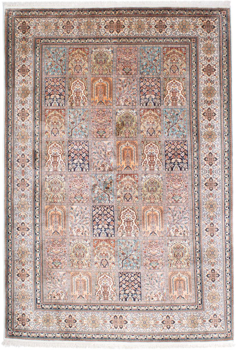 Indo rug Kashmir Silk 8'3"x5'8" 8'3"x5'8", Persian Rug Knotted by hand