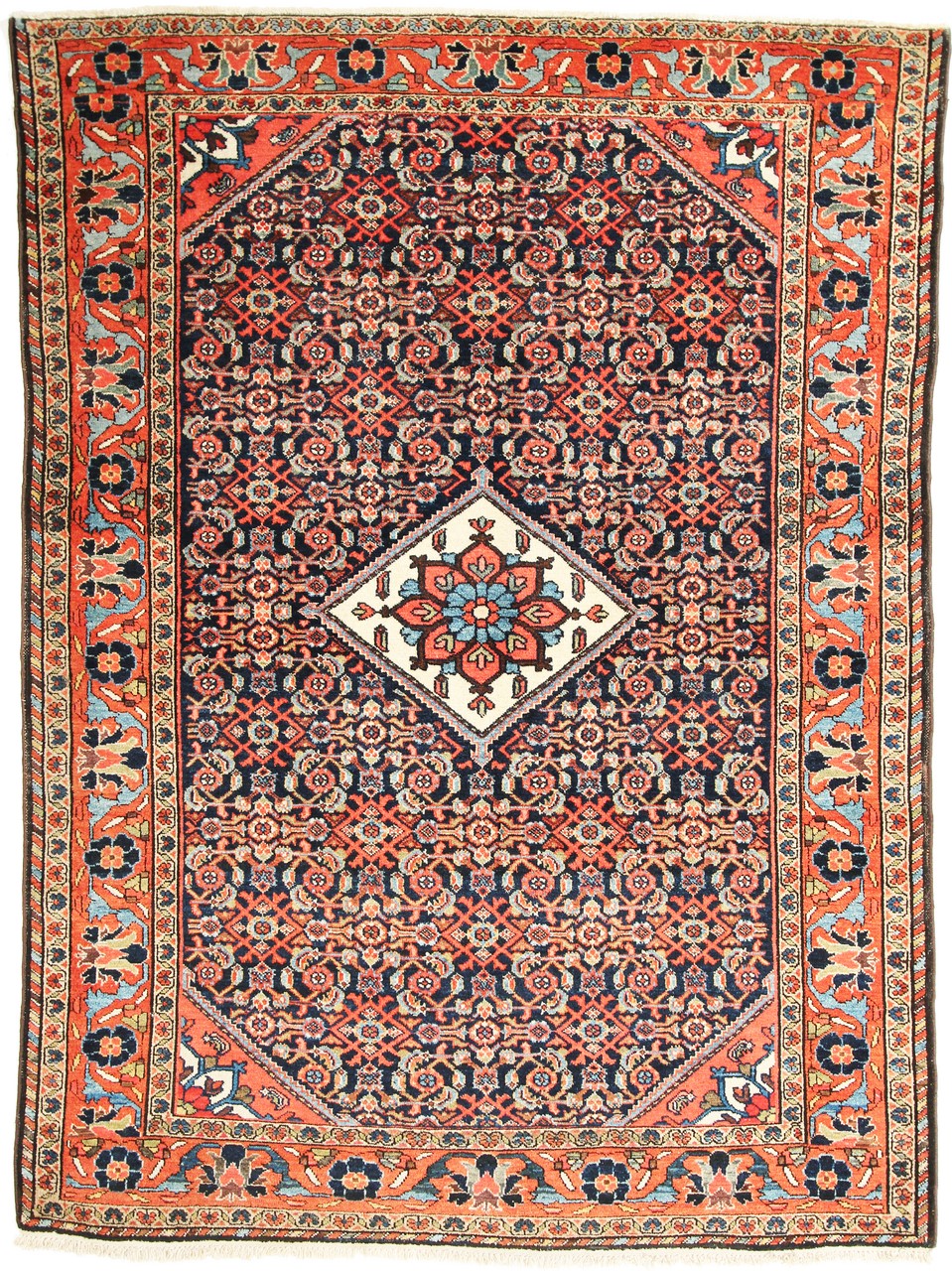 Persian Rug Hamadan Enjelas Antique 6'9"x5'0" 6'9"x5'0", Persian Rug Knotted by hand