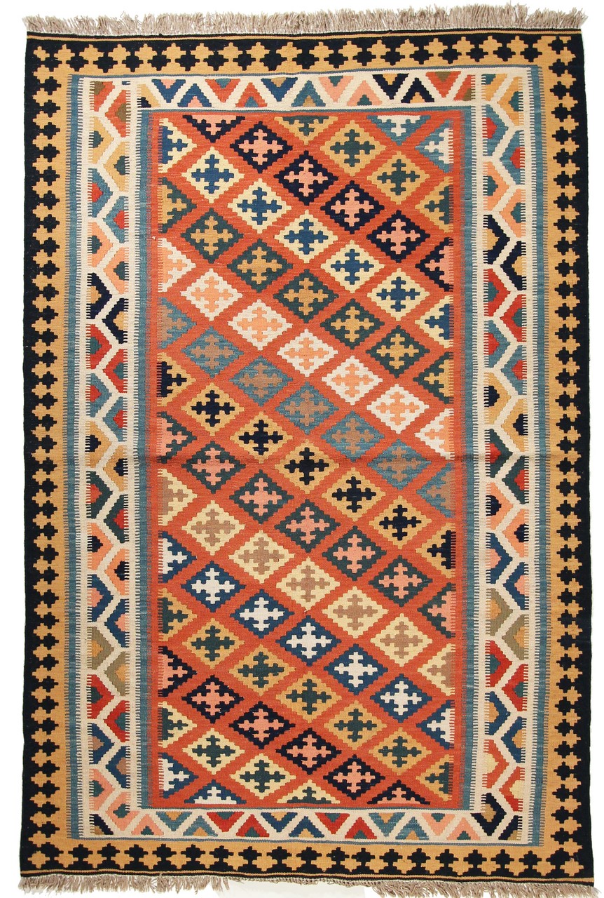  ペルシャ絨毯 キリム Fars 7'0"x4'8" 7'0"x4'8",  ペルシャ絨毯 手織り