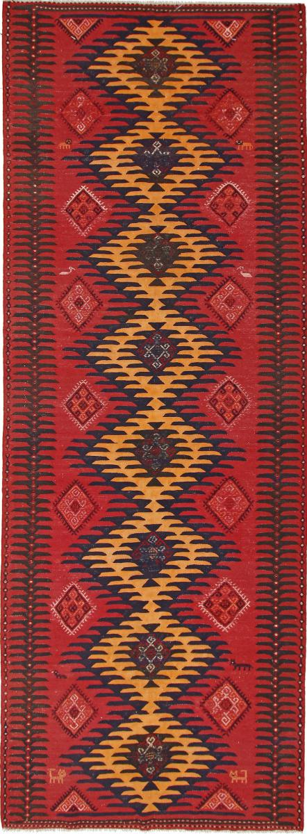 Persisk tæppe Kelim Fars Azerbaijan Antikke 423x150 423x150, Persisk tæppe Håndvævet