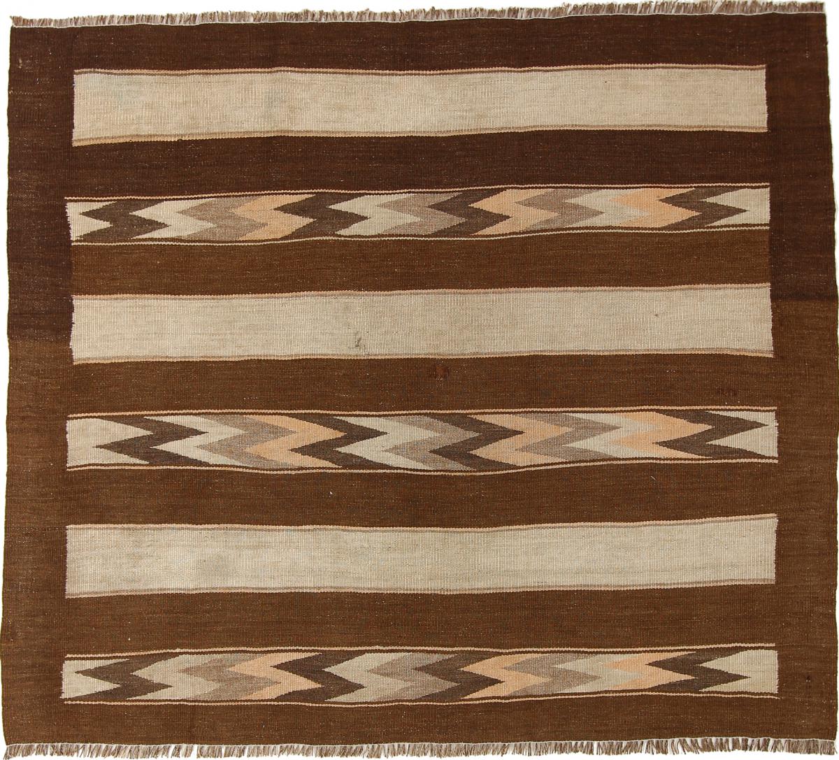 Persisk matta Kilim Fars Azerbajdzjan Antik 4'5"x5'0" 4'5"x5'0", Persisk matta handvävd 