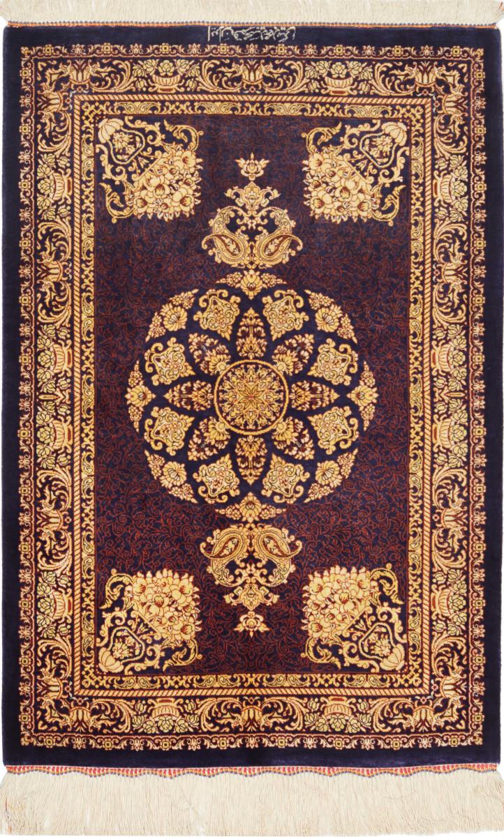 Persian Rug Qum Silk 3'0"x2'0" 3'0"x2'0", Persian Rug Knotted by hand