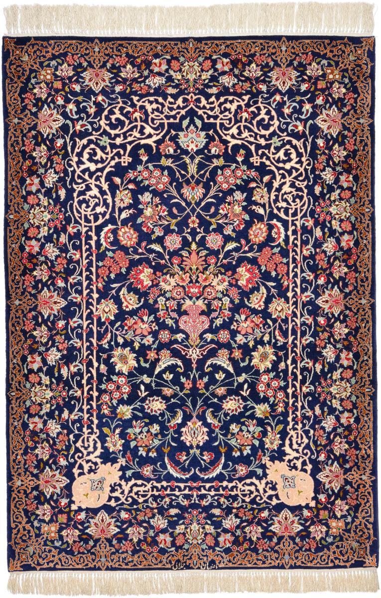 Tapis persan Ispahan Chaîne de Soie 5'2"x3'6" 5'2"x3'6", Tapis persan Noué à la main