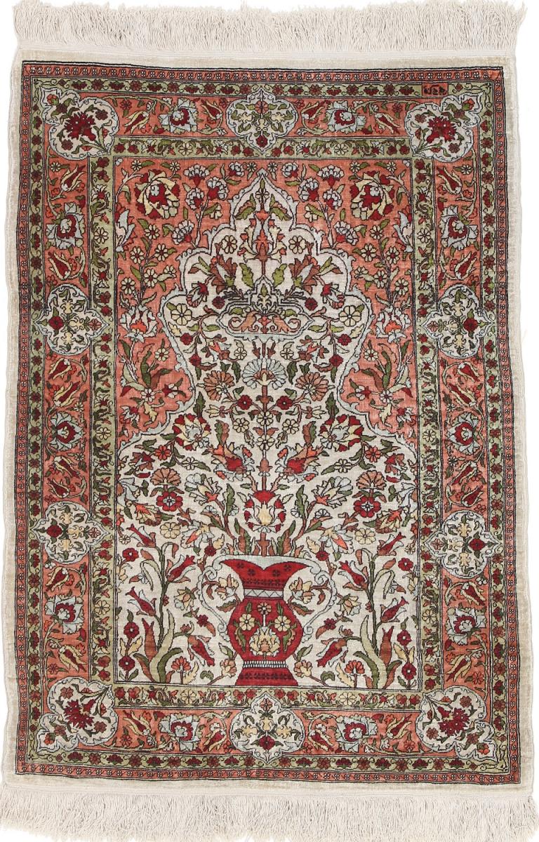  Hereke Zijde 92x66 92x66, Perzisch tapijt Handgeknoopte