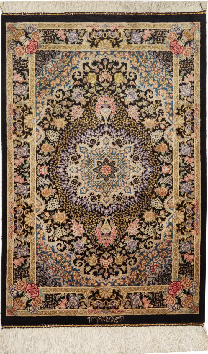 Persian Rug Qum Silk 2'11"x1'11" 2'11"x1'11", Persian Rug Knotted by hand