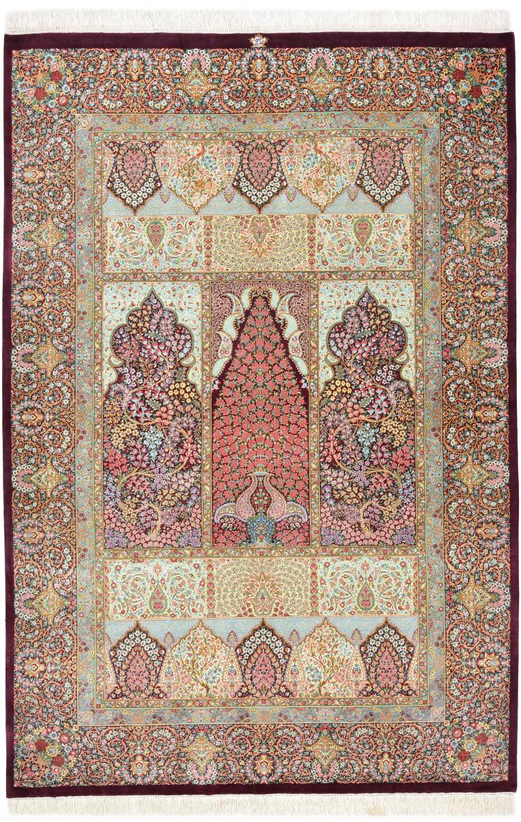 Persian Rug Qum Silk 6'8"x4'6" 6'8"x4'6", Persian Rug Knotted by hand
