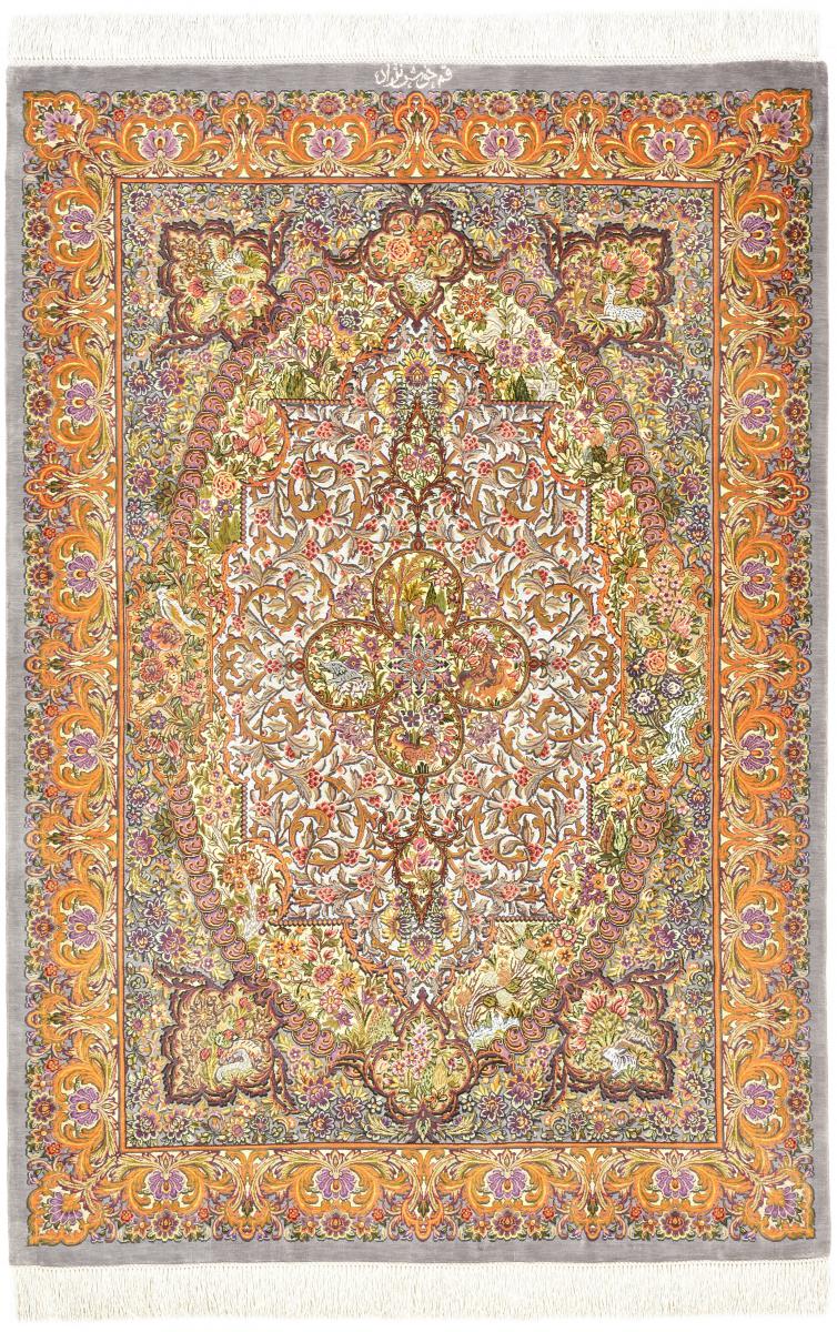 Persian Rug Qum Silk 4'9"x3'3" 4'9"x3'3", Persian Rug Knotted by hand