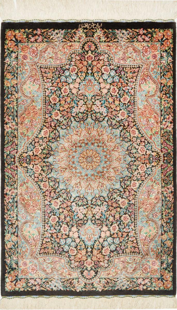  ペルシャ絨毯 クム シルク 3'0"x1'10" 3'0"x1'10",  ペルシャ絨毯 手織り