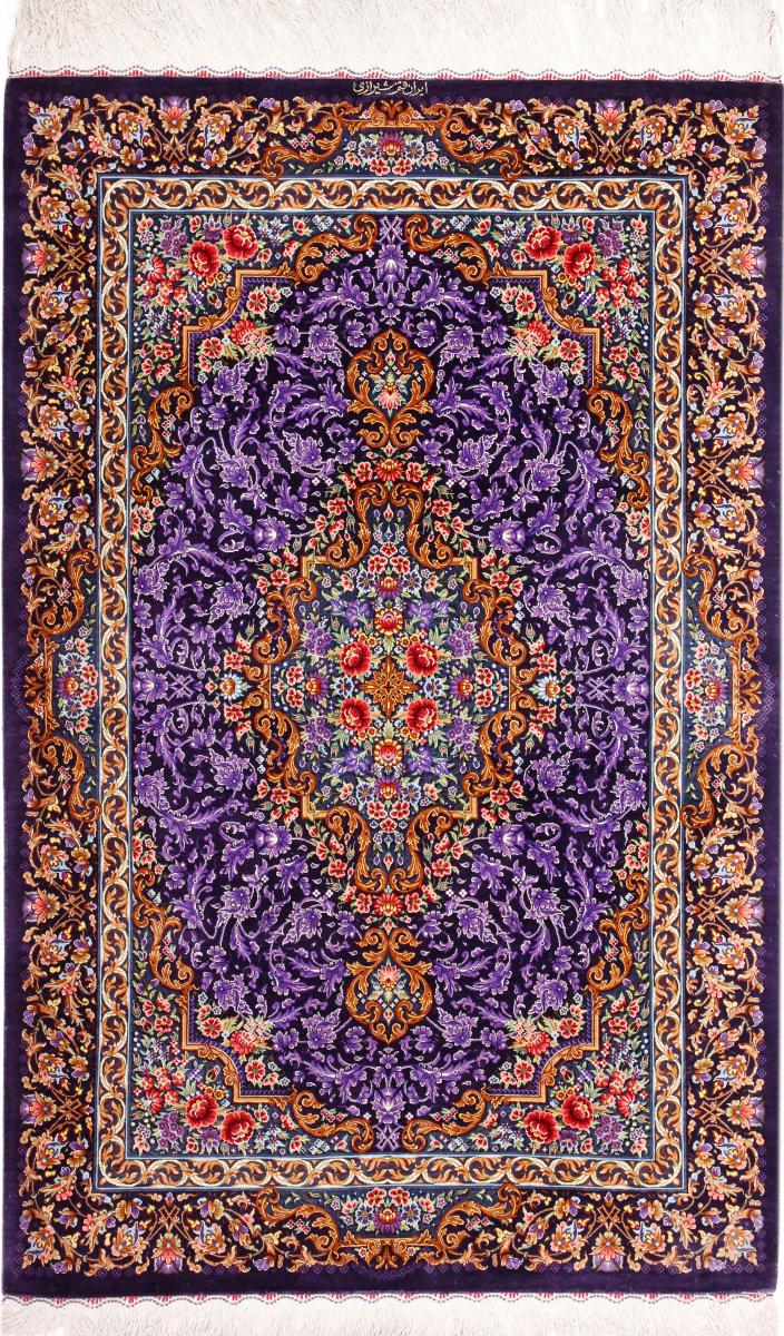 Persian Rug Qum Silk Schirazi 5'1"x3'3" 5'1"x3'3", Persian Rug Knotted by hand