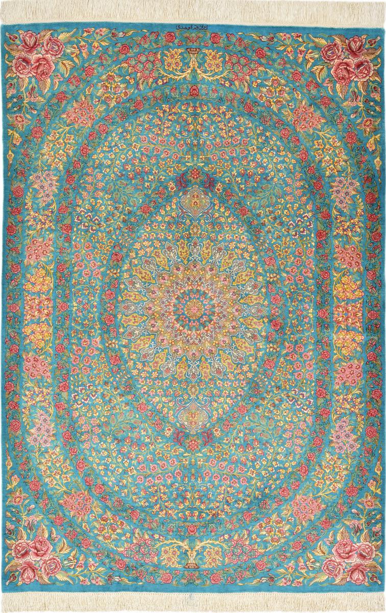 Persialainen matto Ghom Silkki 4'11"x3'4" 4'11"x3'4", Persialainen matto Solmittu käsin