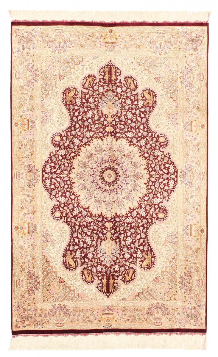 Persian Rug Qum Silk 5'0"x3'3" 5'0"x3'3", Persian Rug Knotted by hand