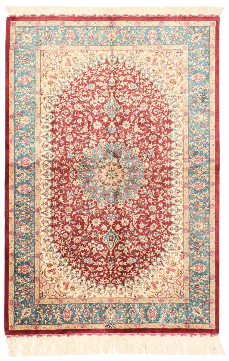 Persian Rug Qum Silk 4'11"x3'4" 4'11"x3'4", Persian Rug Knotted by hand