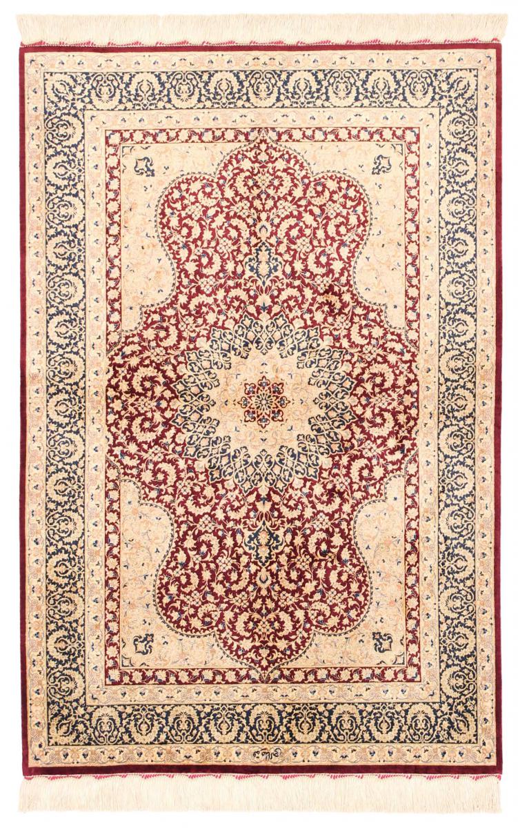 Persian Rug Qum Silk 4'10"x3'3" 4'10"x3'3", Persian Rug Knotted by hand