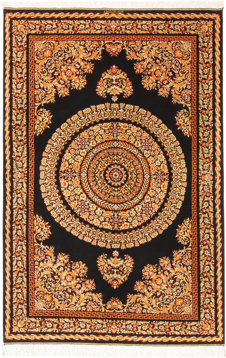 Persian Rug Qum Silk 4'11"x3'7" 4'11"x3'7", Persian Rug Knotted by hand