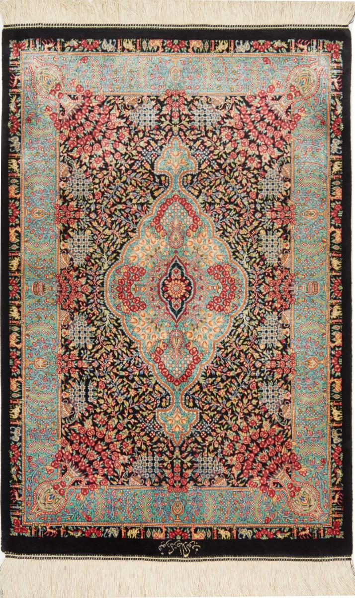  ペルシャ絨毯 クム シルク 3'1"x2'1" 3'1"x2'1",  ペルシャ絨毯 手織り