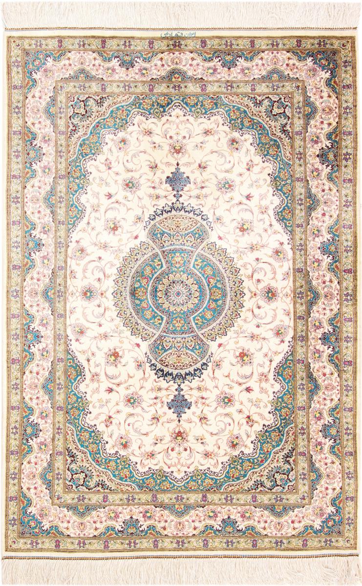 Tappeto persiano Qum di Seta 4'11"x3'3" 4'11"x3'3", Tappeto persiano Annodato a mano