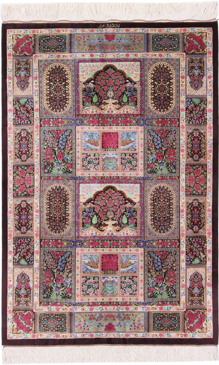 Persialainen matto Ghom Silkki Signed 150x100 150x100, Persialainen matto Solmittu käsin