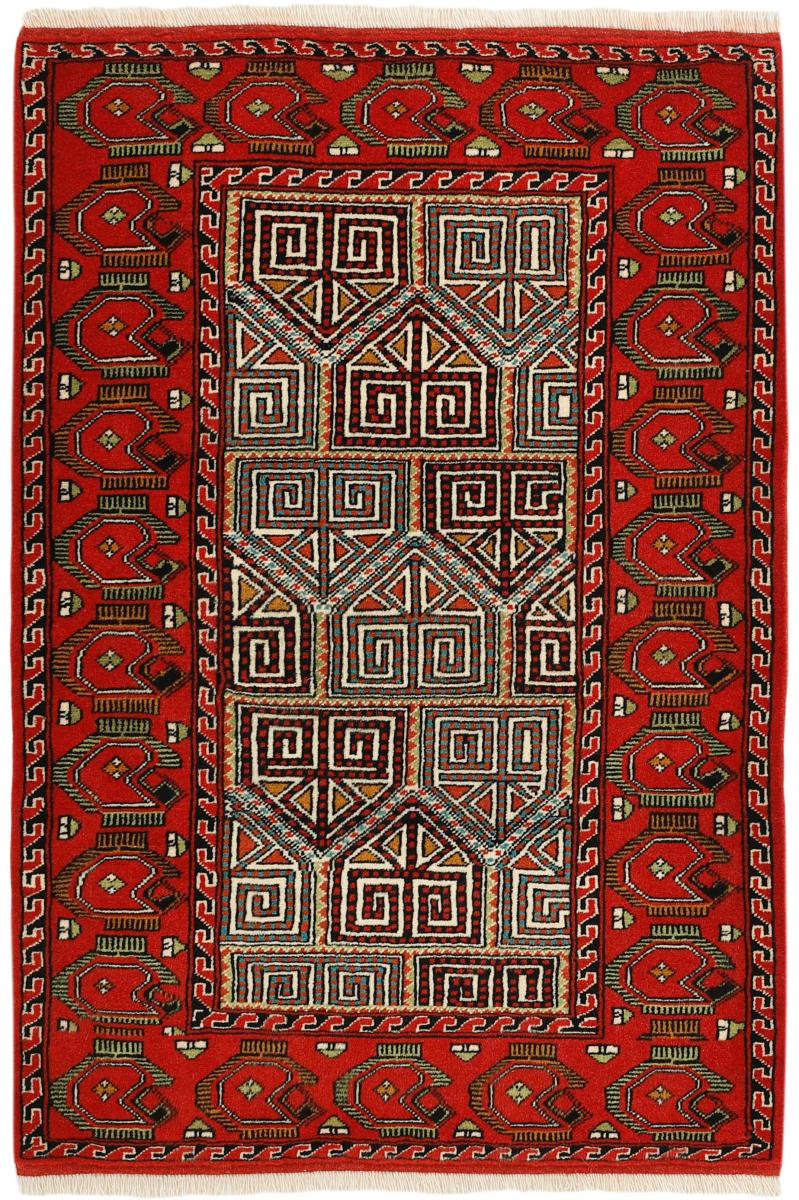 Persian Rug Turkaman 4'11"x2'9" 4'11"x2'9", Persian Rug Knotted by hand