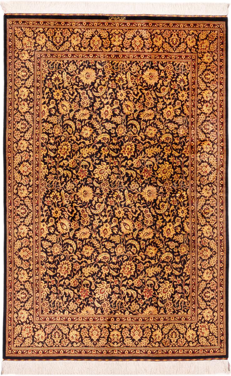 Persian Rug Qum Silk Signed khaleghi 6'5"x4'2" 6'5"x4'2", Persian Rug Knotted by hand