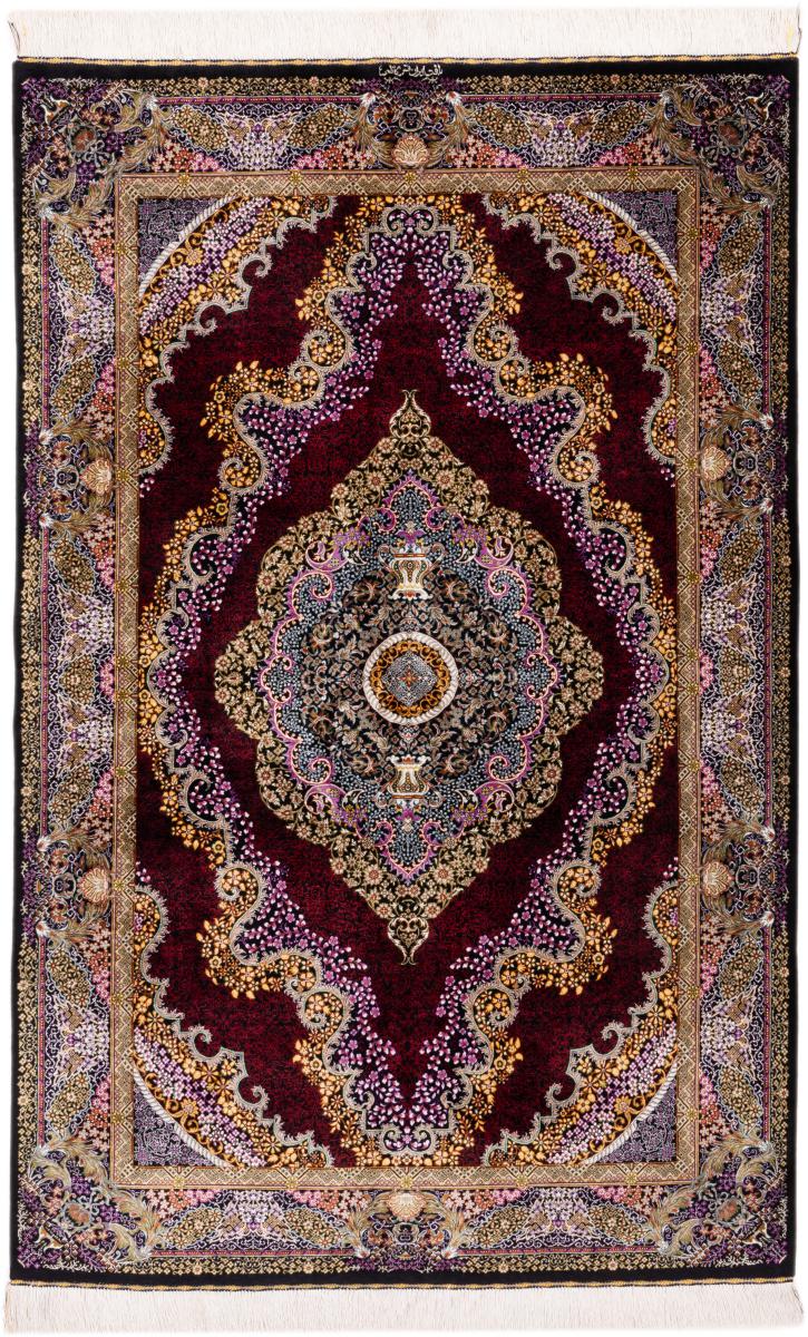 Tapis persan Ghom Soie Signé Kazemi 202x130 202x130, Tapis persan Noué à la main