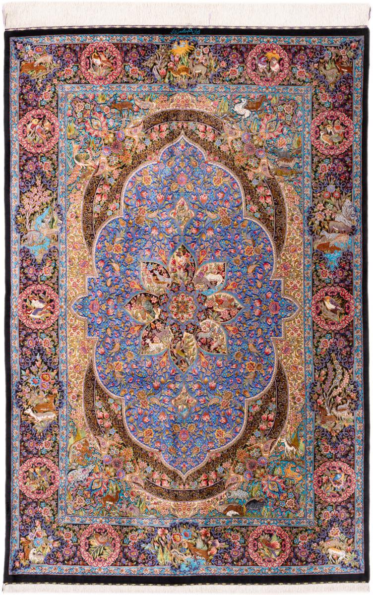 Tapis persan Ghom Soie Signé Hekmatirad 205x135 205x135, Tapis persan Noué à la main