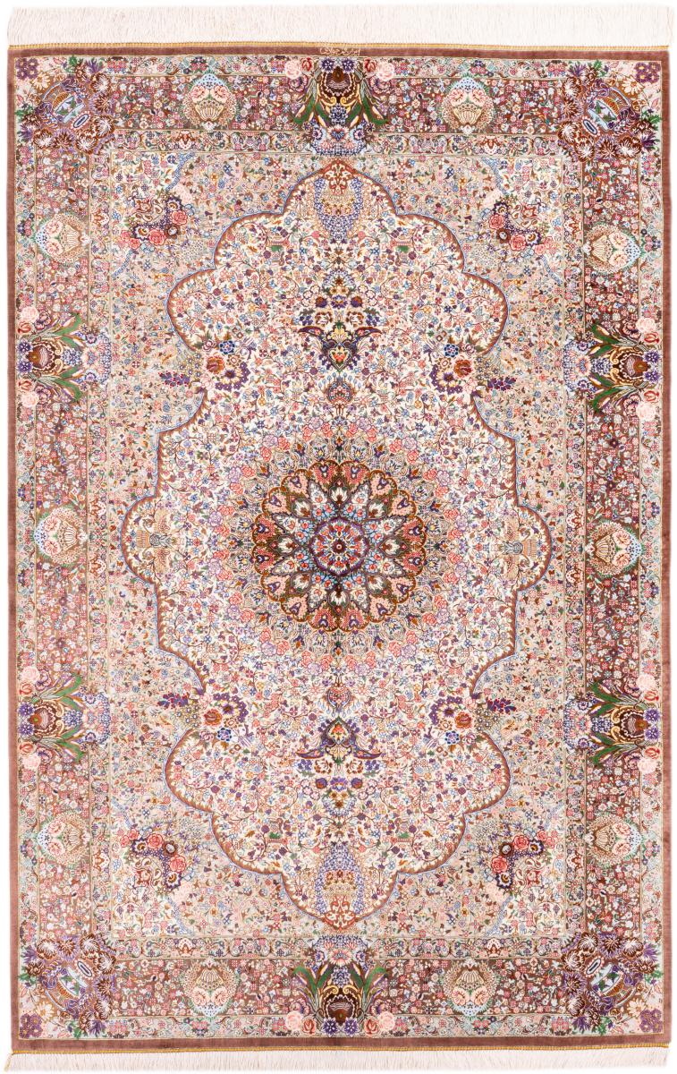 Persian Rug Qum Silk Signed Javadi 6'7"x4'4" 6'7"x4'4", Persian Rug Knotted by hand