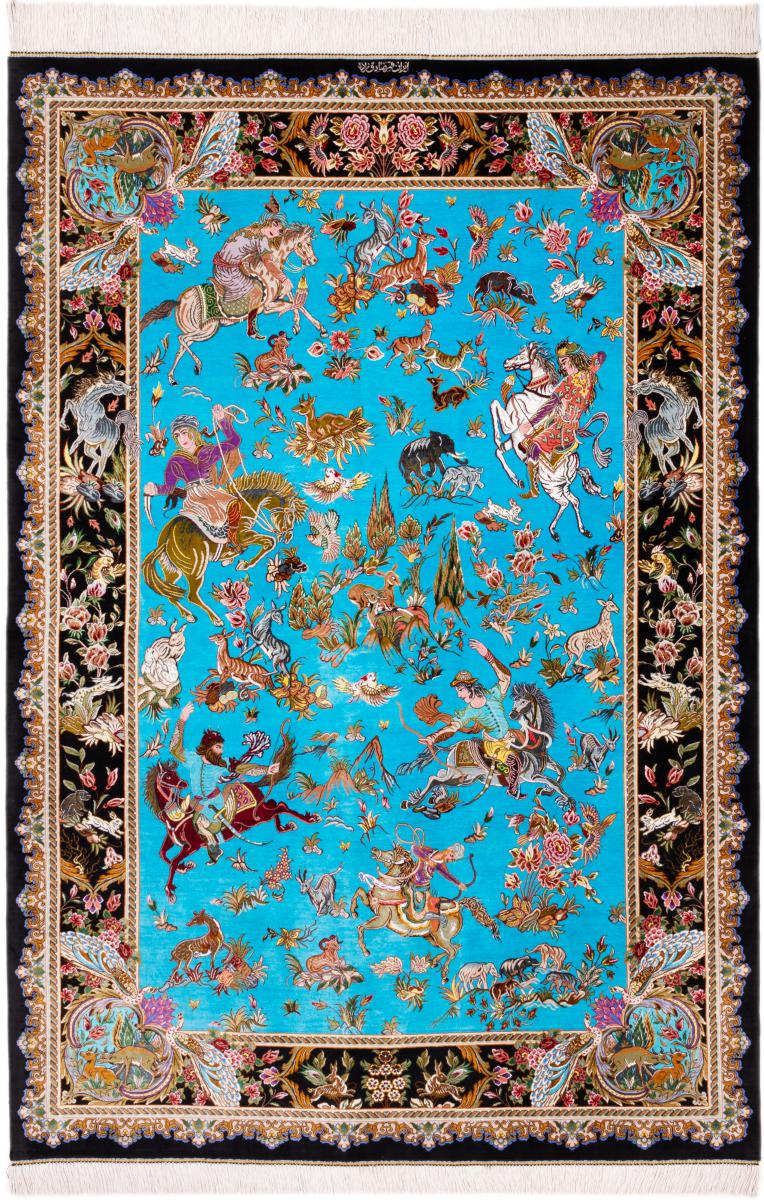 Persian Rug Qum Silk Signed Sadeghzadeh 6'4"x4'4" 6'4"x4'4", Persian Rug Knotted by hand