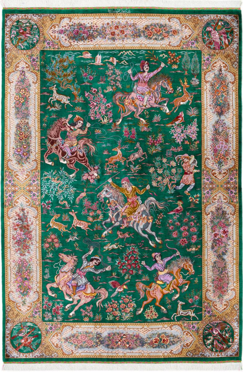 Perzisch tapijt Qum Zijde Signed Sadeghzadeh 196x133 196x133, Perzisch tapijt Handgeknoopte
