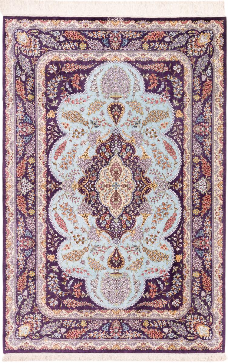 Persialainen matto Ghom Silkki Signed Rezaei 197x128 197x128, Persialainen matto Solmittu käsin