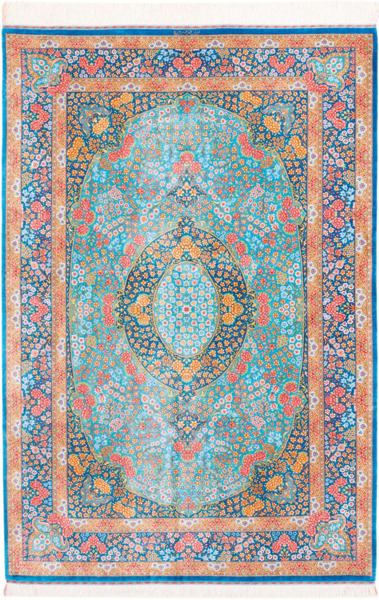  ペルシャ絨毯 クム シルク 署名済み Firuzeh 200x134 200x134,  ペルシャ絨毯 手織り