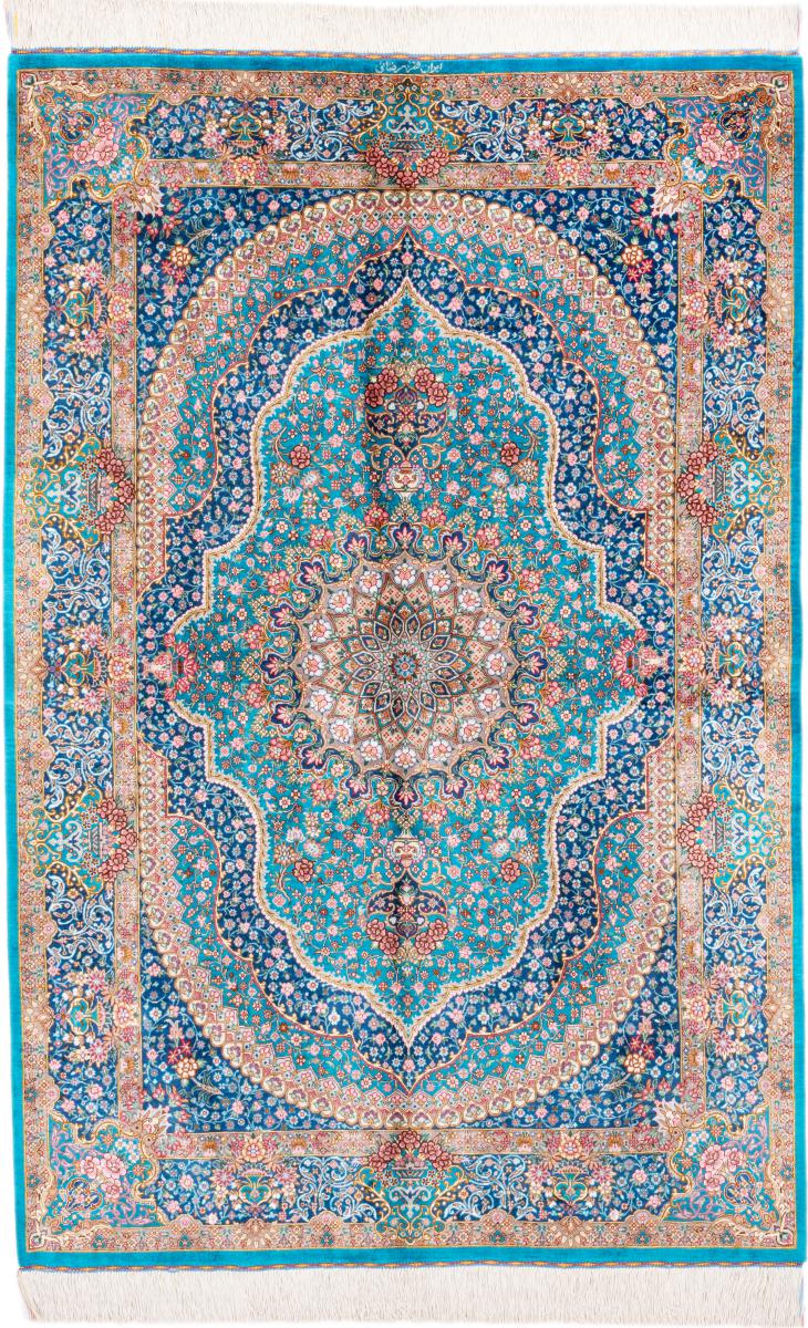 Tapis persan Ghom Soie Signé Rezaei 200x131 200x131, Tapis persan Noué à la main