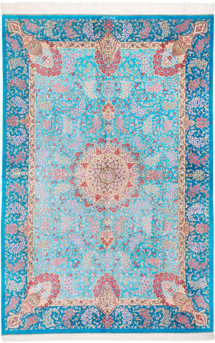 Persian Rug Qum Silk Signed Razavi 203x134 203x134, Persian Rug Knotted by hand