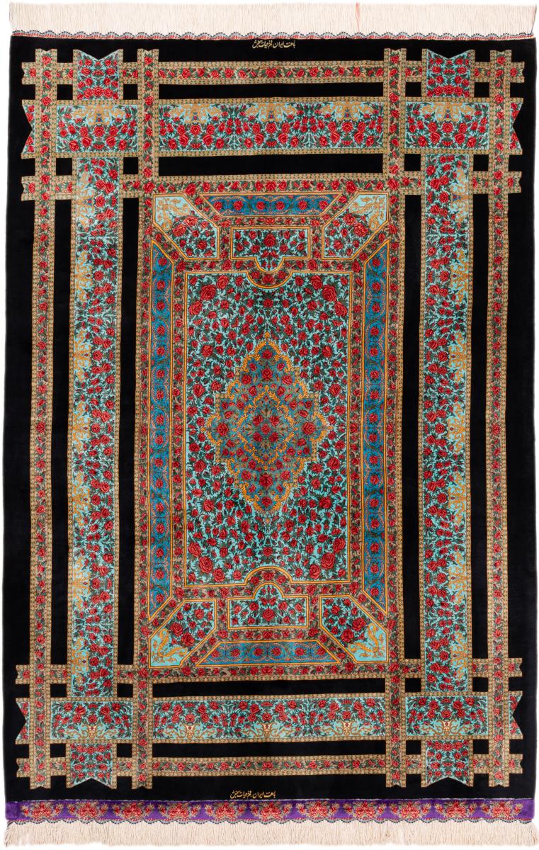 Tapis persan Ghom Soie Signé hayatbakhsh 197x134 197x134, Tapis persan Noué à la main