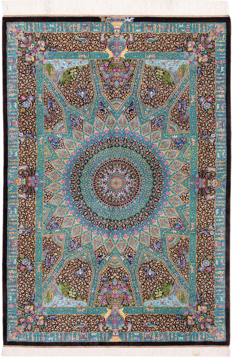 Tapis persan Ghom Soie Signé Karami 196x137 196x137, Tapis persan Noué à la main