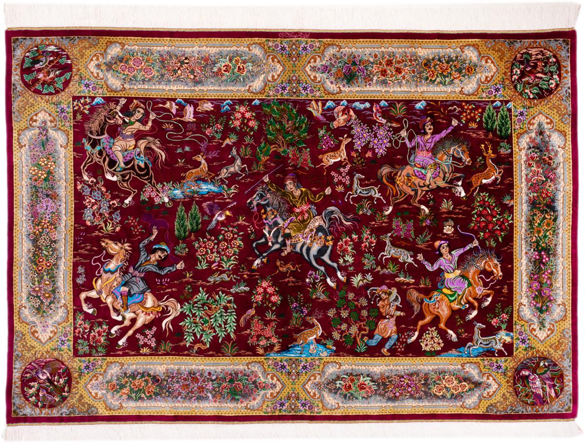 Persian Rug Qum Silk Signed Sadeghzadeh 4'4"x6'4" 4'4"x6'4", Persian Rug Knotted by hand