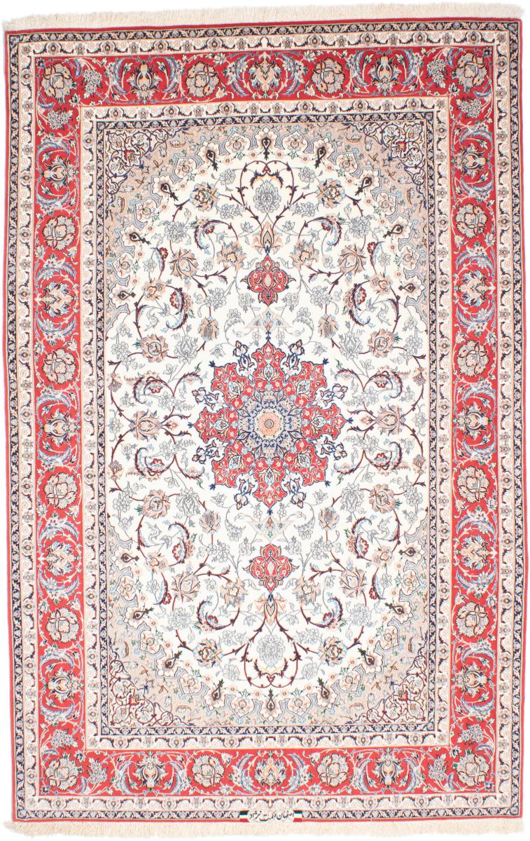 Persian Rug Isfahan Silk Warp 8'0"x5'2" 8'0"x5'2", Persian Rug Knotted by hand