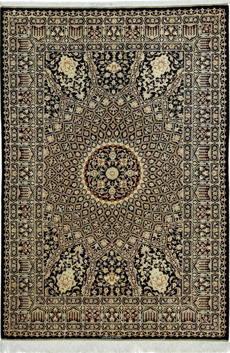 Persian Rug Qum Silk 6'4"x4'4" 6'4"x4'4", Persian Rug Knotted by hand