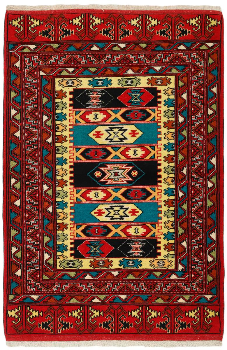 Persian Rug Turkaman 4'2"x2'11" 4'2"x2'11", Persian Rug Knotted by hand