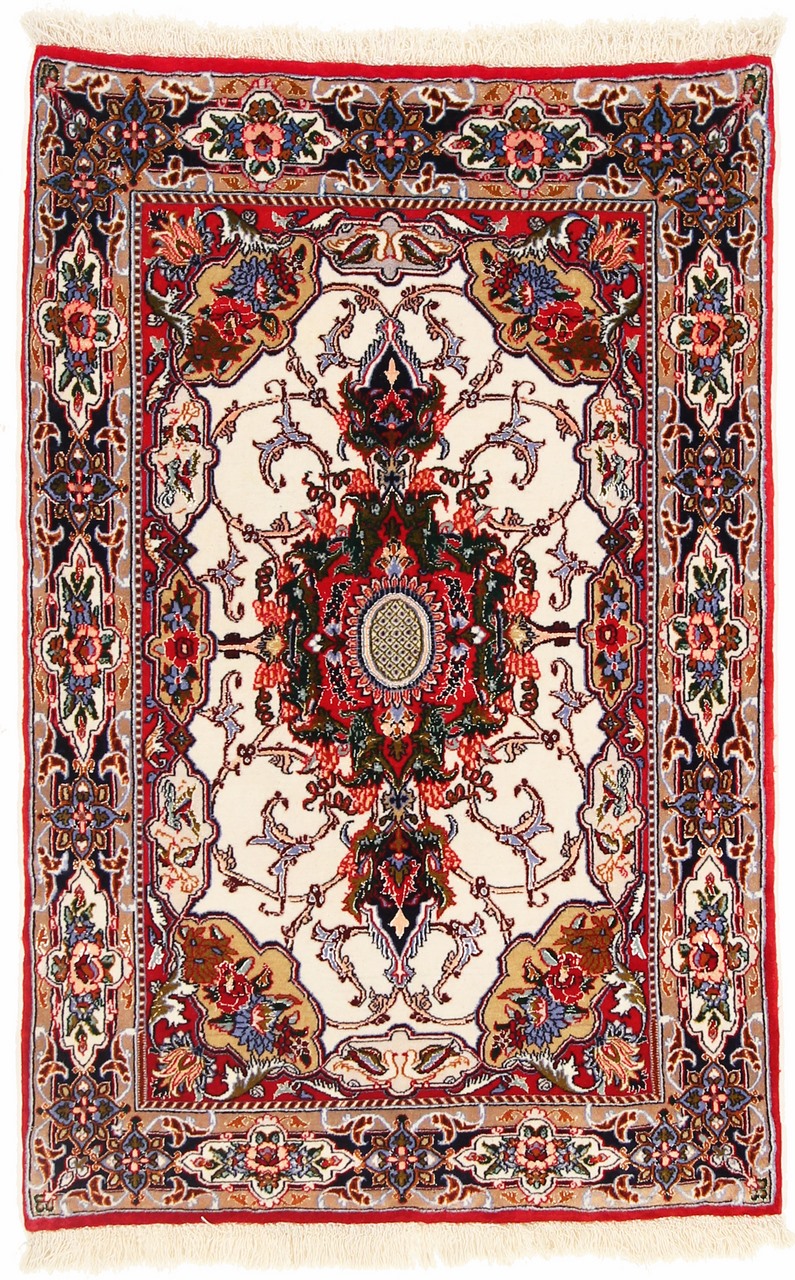  ペルシャ絨毯 イスファハン 絹の縦糸 130x68 130x68,  ペルシャ絨毯 手織り