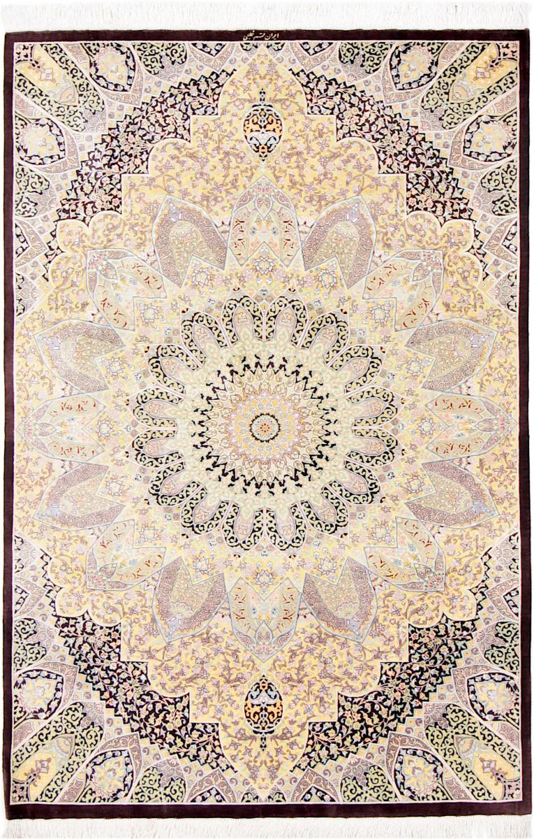 Περσικό χαλί Ghom μετάξι 5'1"x3'5" 5'1"x3'5", Περσικό χαλί Οι κόμποι έγιναν με το χέρι