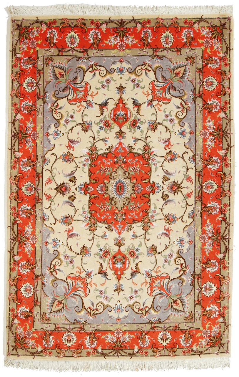Persian Rug Tabriz 50Raj 5'2"x3'5" 5'2"x3'5", Persian Rug Knotted by hand