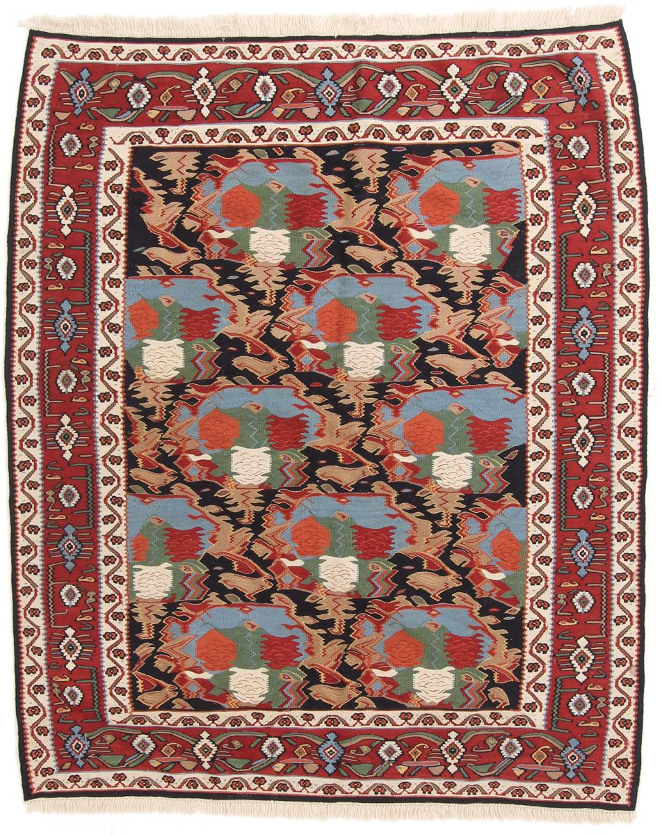 Persian Rug Kilim Fars 5'0"x4'2" 5'0"x4'2", Persian Rug Woven by hand