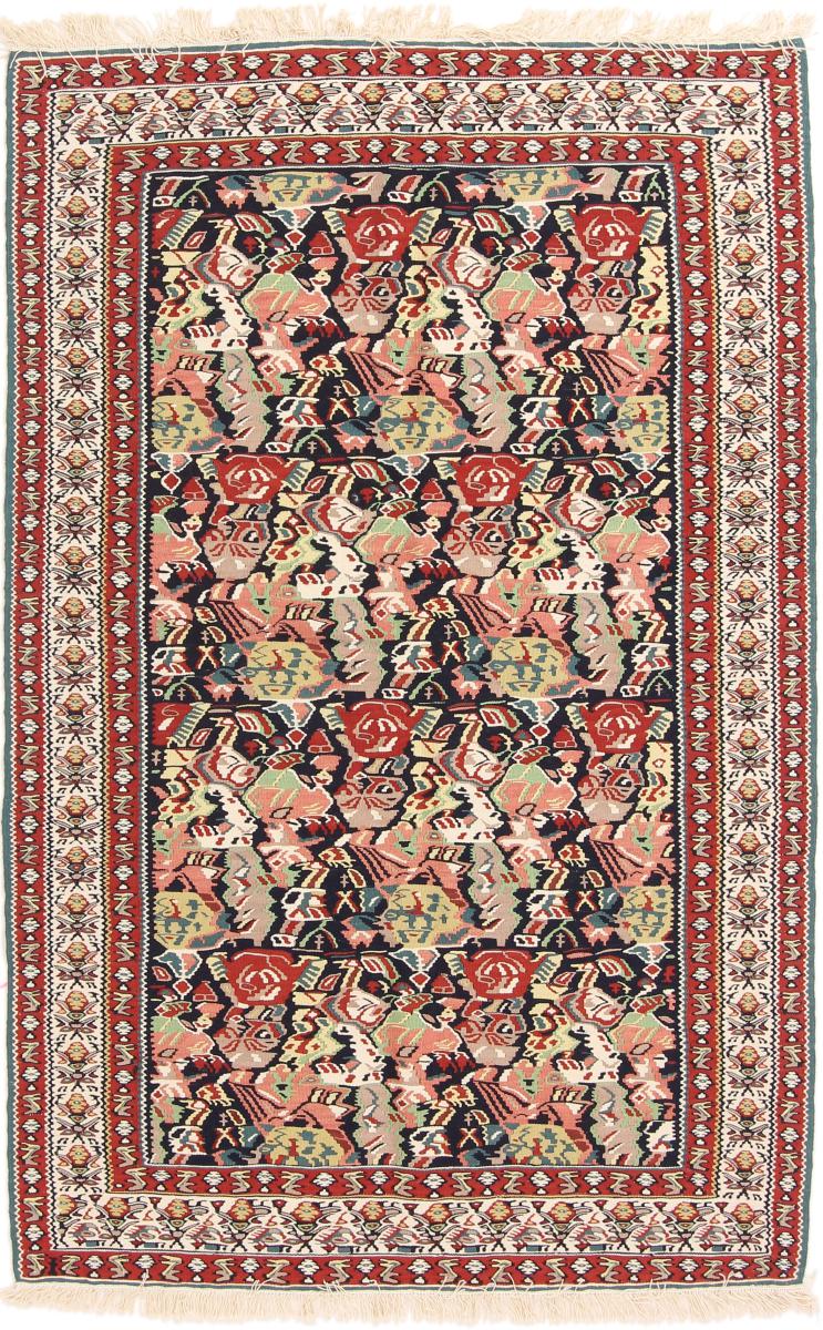 Persian Rug Kilim Fars Silk Warp 4'11"x3'2" 4'11"x3'2", Persian Rug Woven by hand
