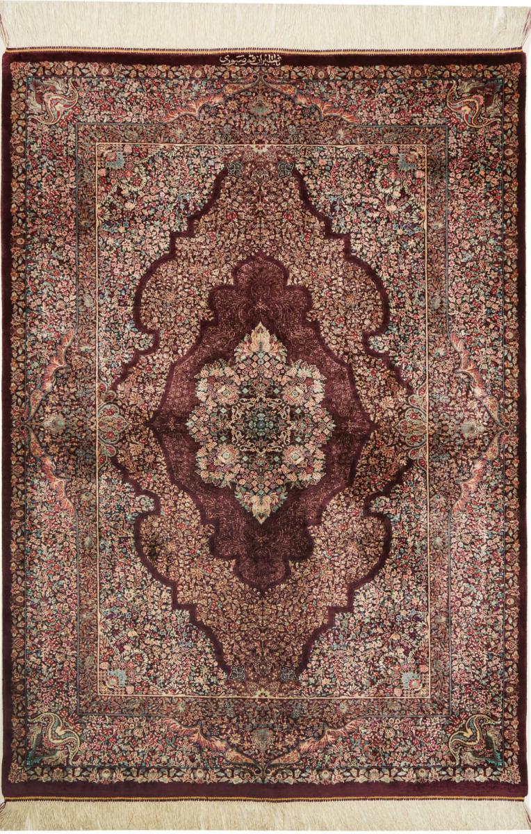 Tapis persan Ghom Soie 4'9"x3'3" 4'9"x3'3", Tapis persan Noué à la main