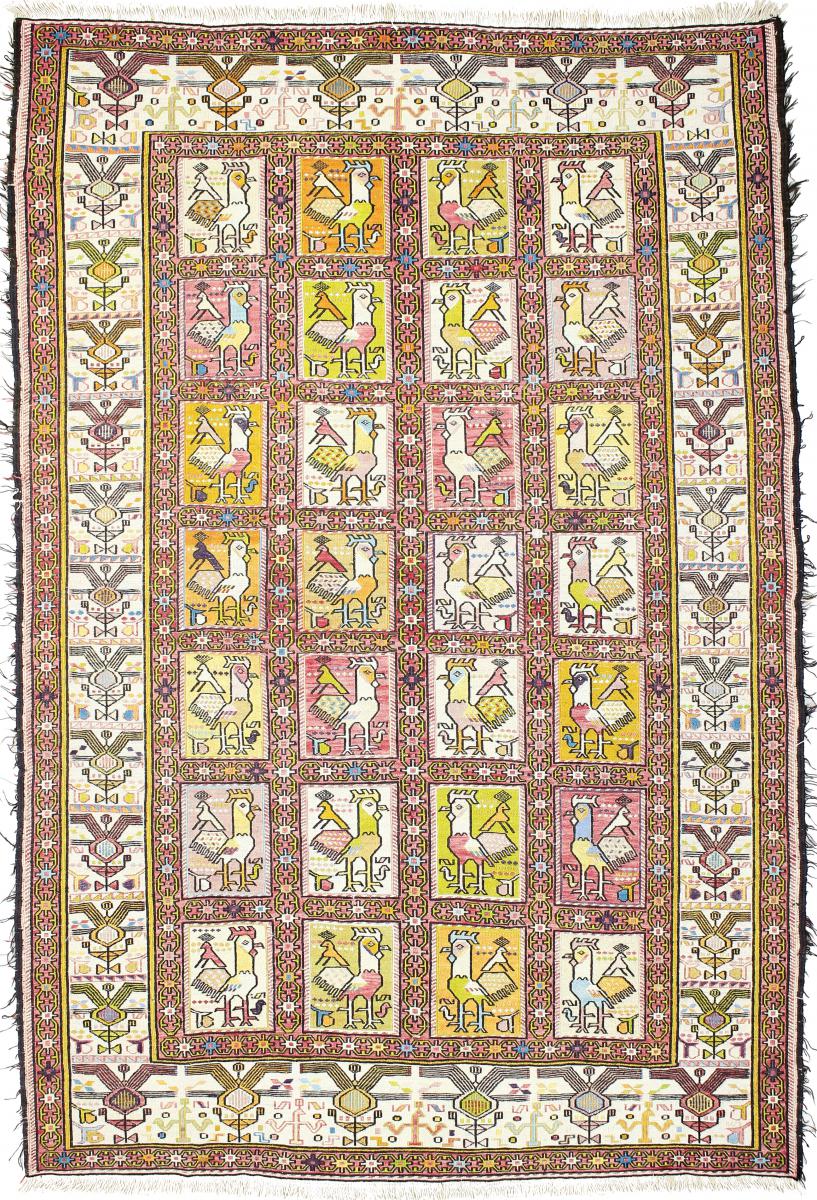 Persian Rug Kilim Fars Verni Silk 6'2"x4'2" 6'2"x4'2", Persian Rug Woven by hand