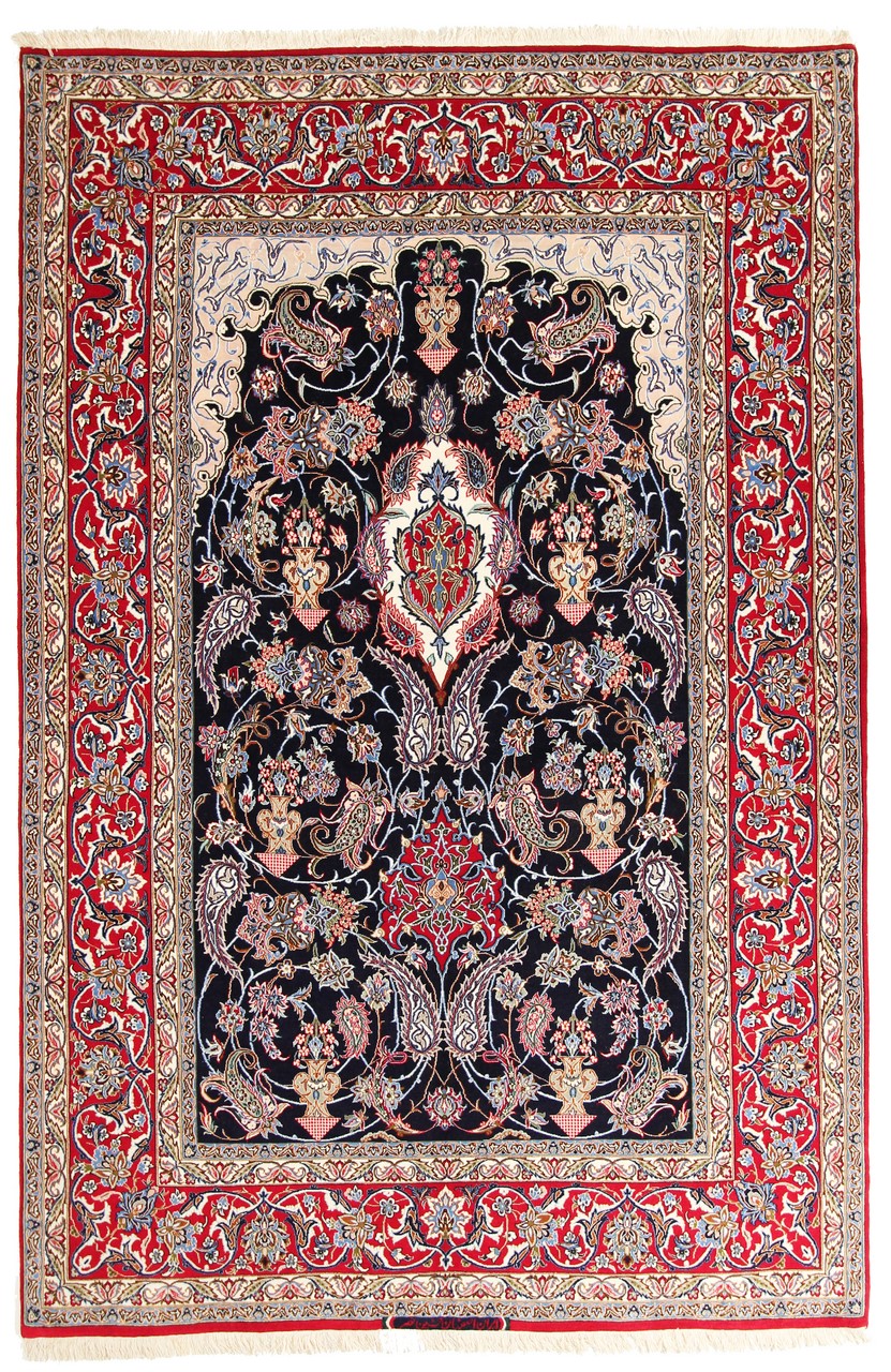Persian Rug Isfahan Silk Warp 8'0"x5'4" 8'0"x5'4", Persian Rug Knotted by hand