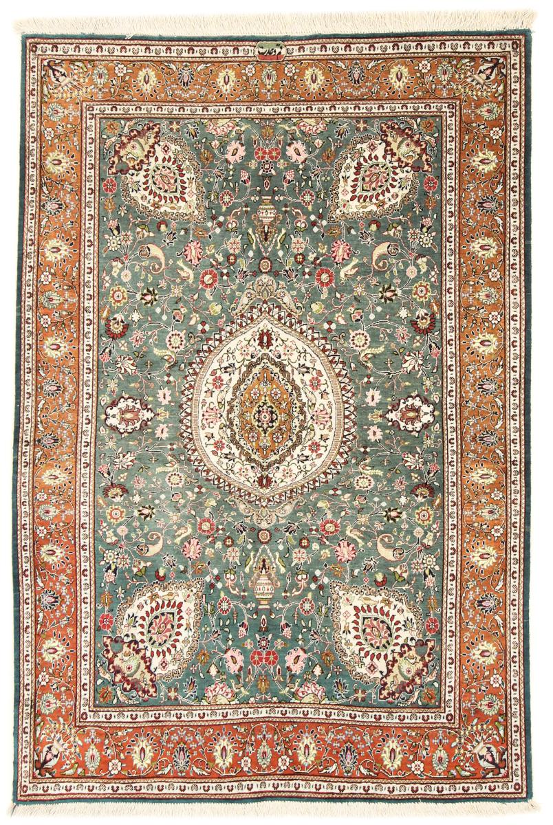 Persian Rug Qum Silk 5'0"x3'5" 5'0"x3'5", Persian Rug Knotted by hand