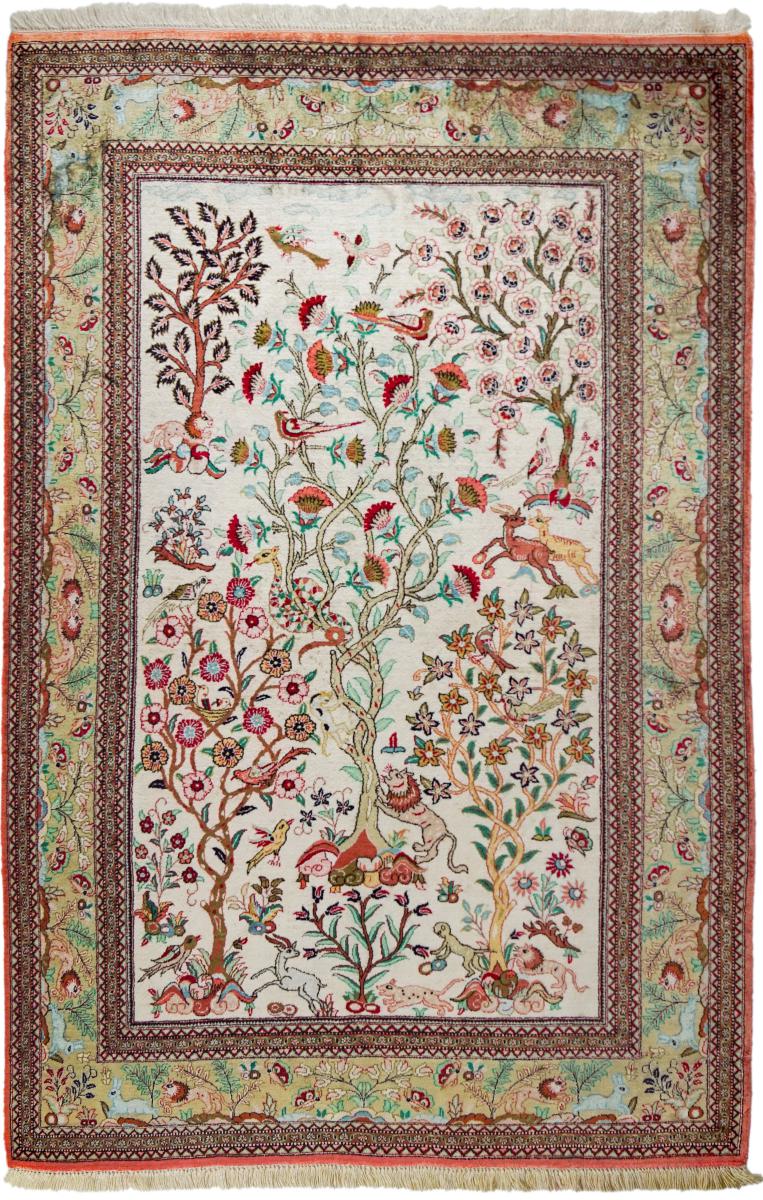 Perzisch tapijt Qum Zijde 144x98 144x98, Perzisch tapijt Handgeknoopte