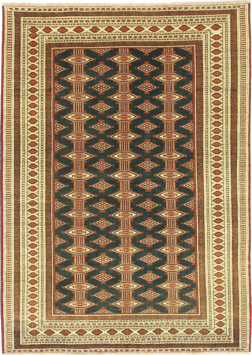 Tapis persan Turkaman Ancien Chaîne de Soie 188x136 188x136, Tapis persan Noué à la main